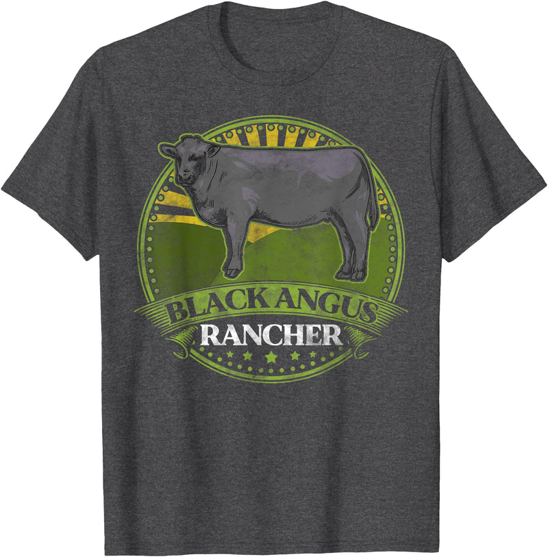 Black Angus Rancher Co. Black Angus Rancher Cow Meat Steak Cattle Bull Farmer Fun T-Shirt - Dark Heather Grey