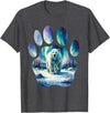 Soft Shapes Studio Polar Bear with Northern Lights in Paw-Shaped Frame T-Shirt - Dark Heather Grey