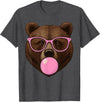 Bear Face Wearing Glasses Apparel For Women ladies Cute Bear Face Eating Gum and Makes Bubble Funny Bears Women T-Shirt - Dark Heather Grey