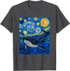 Whale Designs. Whale Fish Van Gogh Style Starry Night Sea Graphic T-Shirt - Dark Heather Grey