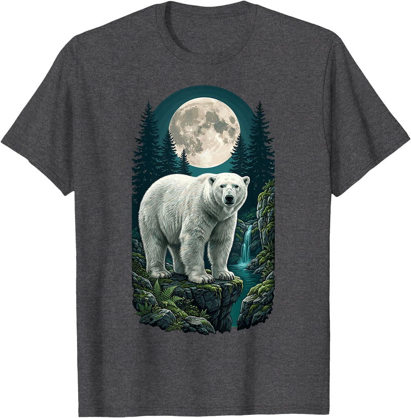 Polar Wilderness Fan Wildlife Lover Polar Bear Full Moon Night Forest Wildlife Nature Lover T-Shirt - Dark Heather Grey