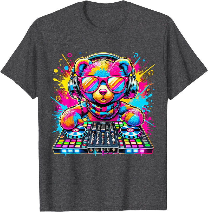 Magical and Funny Music lover Gifts DJ Teddy Bear Disco Hip Hop T-Shirt - Dark Heather Grey