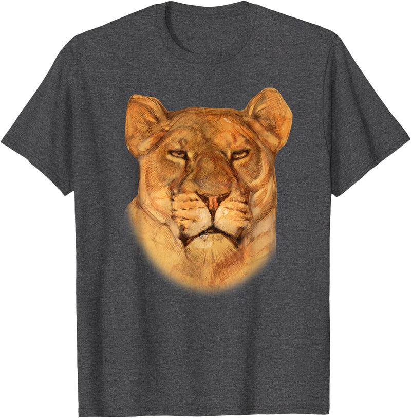 Lion T-shirt Lioness T-shirt Female Lion Face Shirt I love Lions Gift T-Shirt - Dark Heather Grey