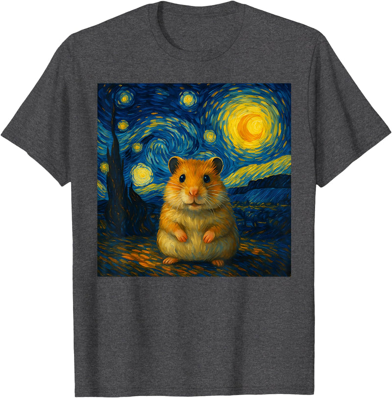 Hamster Starry Night Van Gogh Art for Men Women Kids T-Shirt - Dark Heather Grey