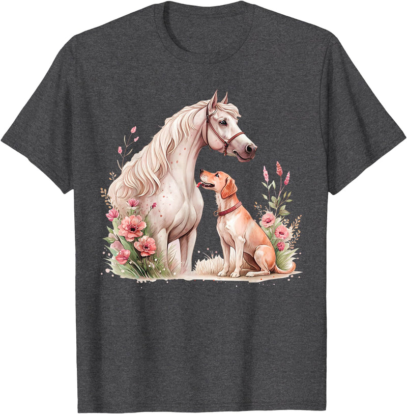 Horse And Dog Companions Forever Horse And Dog Silhouette Love Harmony T-Shirt - Dark Heather Grey