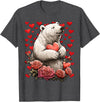 Romantic Animals Valentine’s Day Presents Cute Polar Bear with Red Roses Hearts Valentine’s Day Animal T-Shirt - Dark Heather Grey