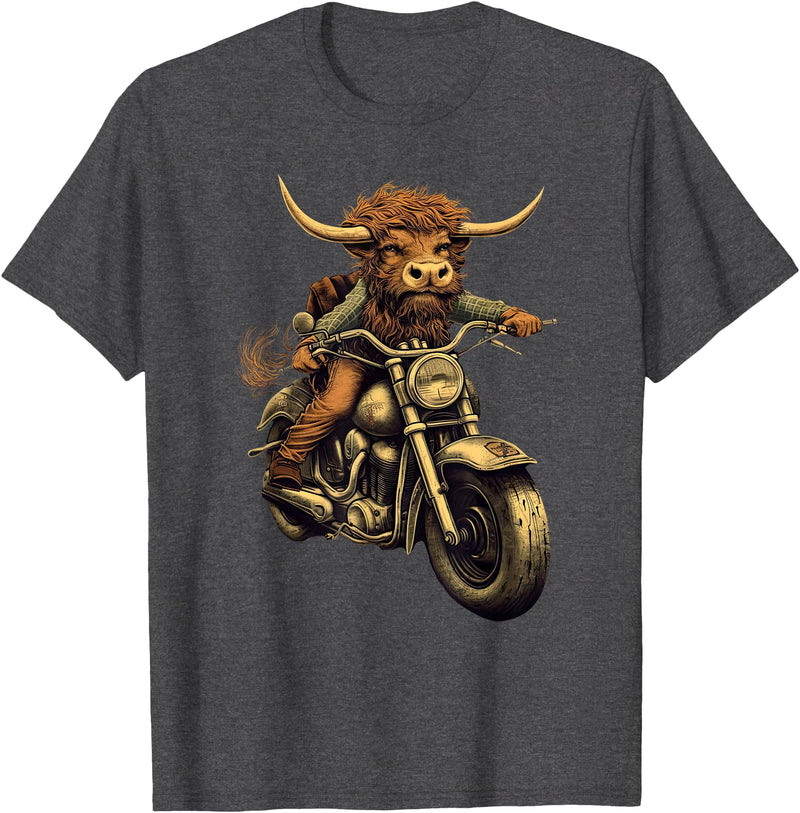 Scottish Highland Cow motorcycle Lovers gift Scottish Highland Cow Cattle Hairy Cow Rides motorcycle men T-Shirt - Dark