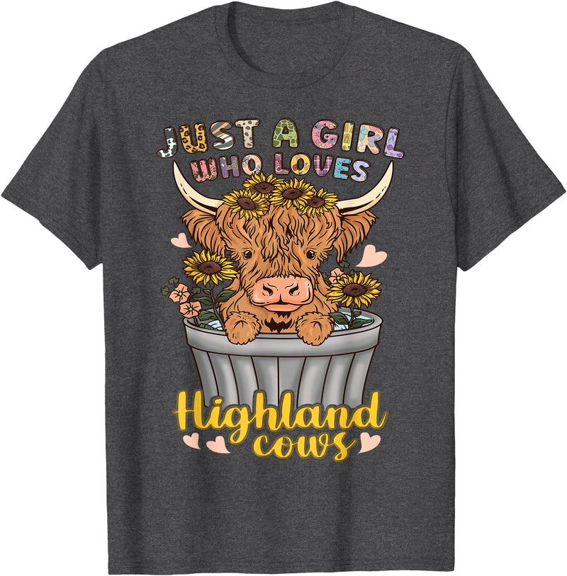 Highland Cow Lover Co. Highland Cow Scottish Just a Girl Who Loves Highland Cows T-Shirt - Dark Heather Grey