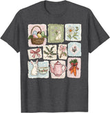 Floral Coquette Spring Easter Bunny Vintage Happy Easter T-Shirt in Dark Heather Grey