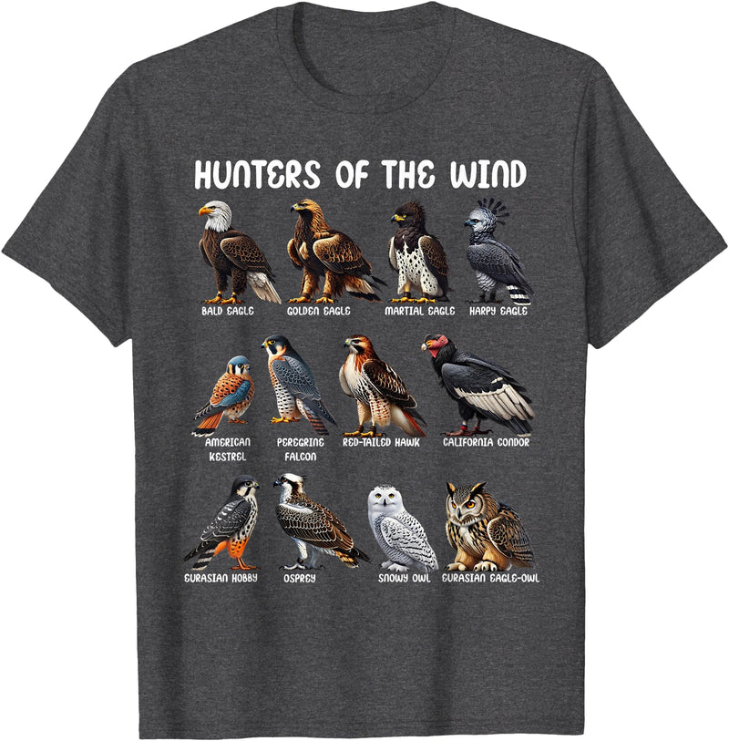 Bird Lover Hunters of the Wind Birds of Prey Falcon Owl Birding Raptors T-Shirt - Dark Heather Grey