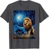 Painting Style Lion Lover Lion Starry Night Van Gogh Style Graphic T-Shirt - Dark Heather Grey