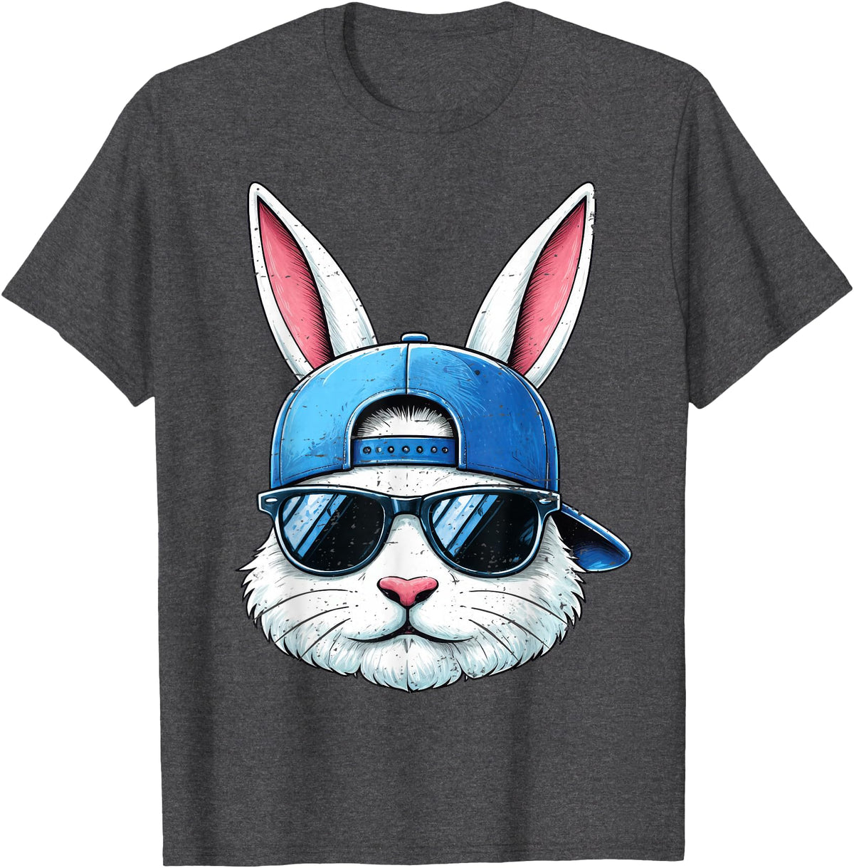 Cool Bunny Face with Sunglasses Cap Easter Kids Boys T-Shirt in Dark Heather Grey