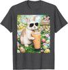 Rabbit Drinking Iced Coffee Funny Easter Bunny Men Women T-Shirt (Black) in Dark Heather Grey