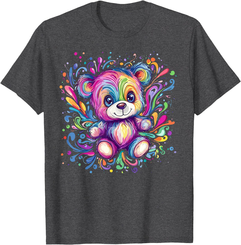 Vibrant Colorful Teddy Bear Illustration Rainbow Splash Teddy Bear T-Shirt - Dark Heather Grey