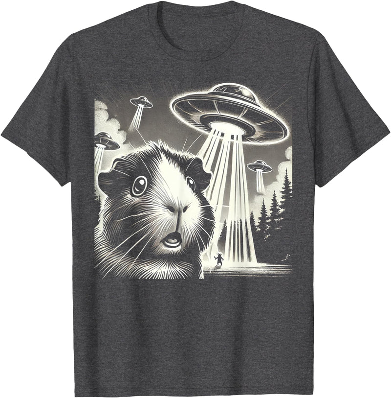 Guinea pig UFO BY TEERA Guinea pig UFO Funny Meme Selfie T-Shirt - Dark Heather Grey