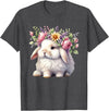 Easter Bunny with Floral Flower Crown Cute Girls Women T-Shirt in Dark Heather Grey