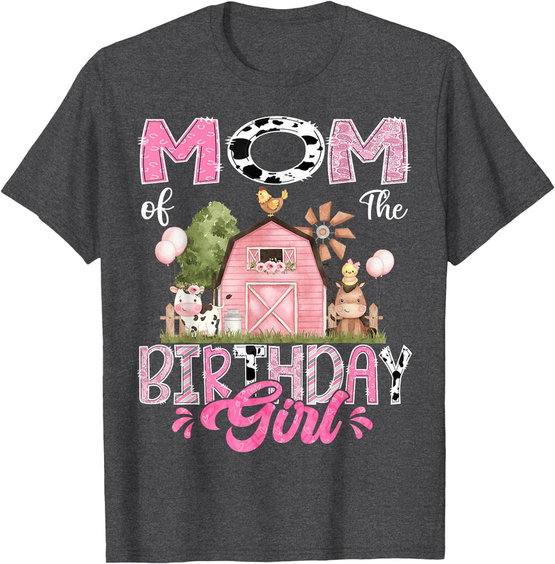 Famer Pink Cow Birthday Matching Tees Mom Of The Birthday Girl 1St Birthday Pink Cow Farm T-Shirt - Dark Heather Grey