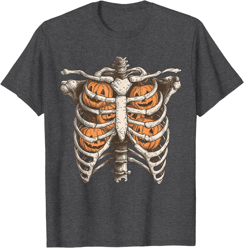 Ribcage Pumpkin Spooky Halloween Women Men Kids Retro Vintage 90s Ribcage Pumpkin Face Horror Halloween T-Shirt - Dark