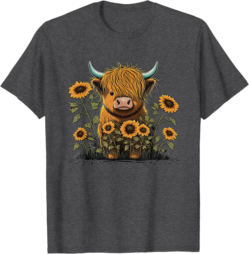Scottish Highland Cow Cute Highland cattle Cow Funny Highland Cow T-Shirt - Dark Heather Grey