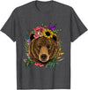 Wowsome! Bear Shirt Nature Floral Grizzly Bear Face Animal Bear Lover T-Shirt - Dark Heather Grey