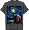 Starry Night Wildlife Graphic Grizzly Bear Van Gogh Starry Night Grizzlies Animal T-Shirt - Dark Heather Grey