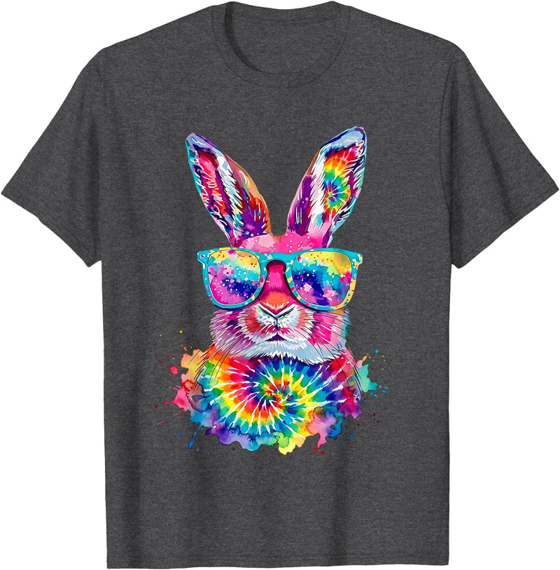 Bunny Face with Tie Dye Glasses Happy Easter Day Men Boy Kid T-Shirt in Dark Heather Grey