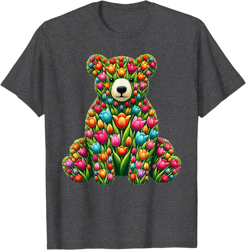 Tulips Bears Lover Flower Gardening Apparel Tulip Bear Flower Gardening Floral T-Shirt - Dark Heather Grey
