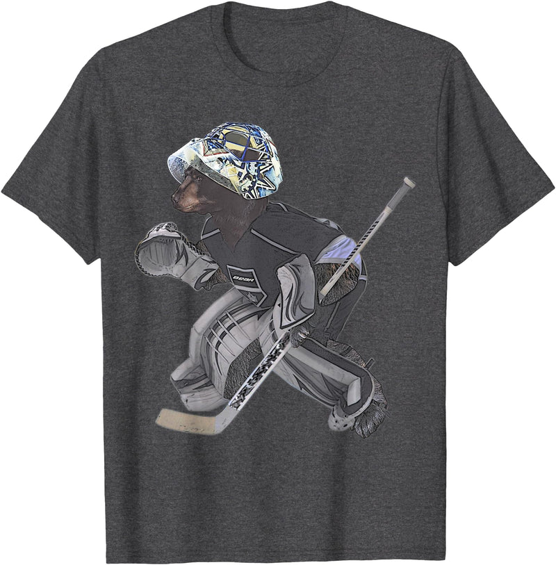 Behrbones Bear Hockey Goalie T-Shirt - Dark Heather Grey