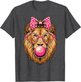 Magical and Funny Lion Gifts Lion with Bubble Gum and Pink Bow T-Shirt - Dark Heather Grey