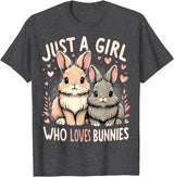 Just a Girl Who Loves Bunnies Rabbit T-Shirt in Dark Heather Grey