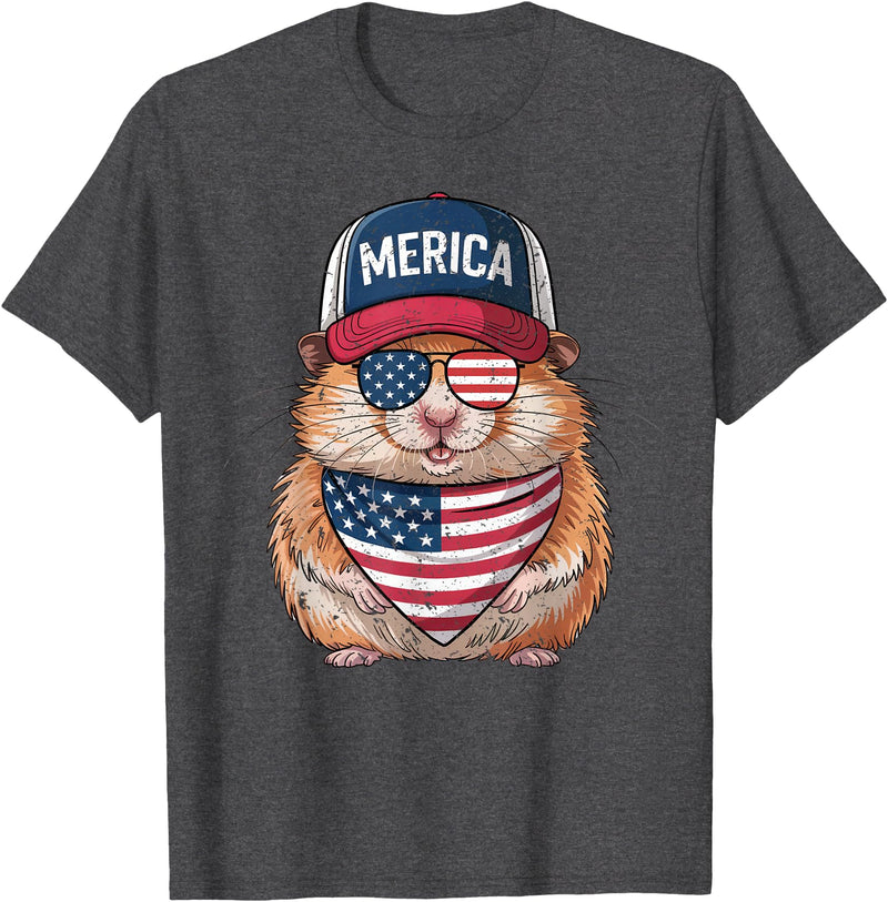 Hamster 4th of July US American Flag Patriotic T-Shirt - Dark Heather Grey