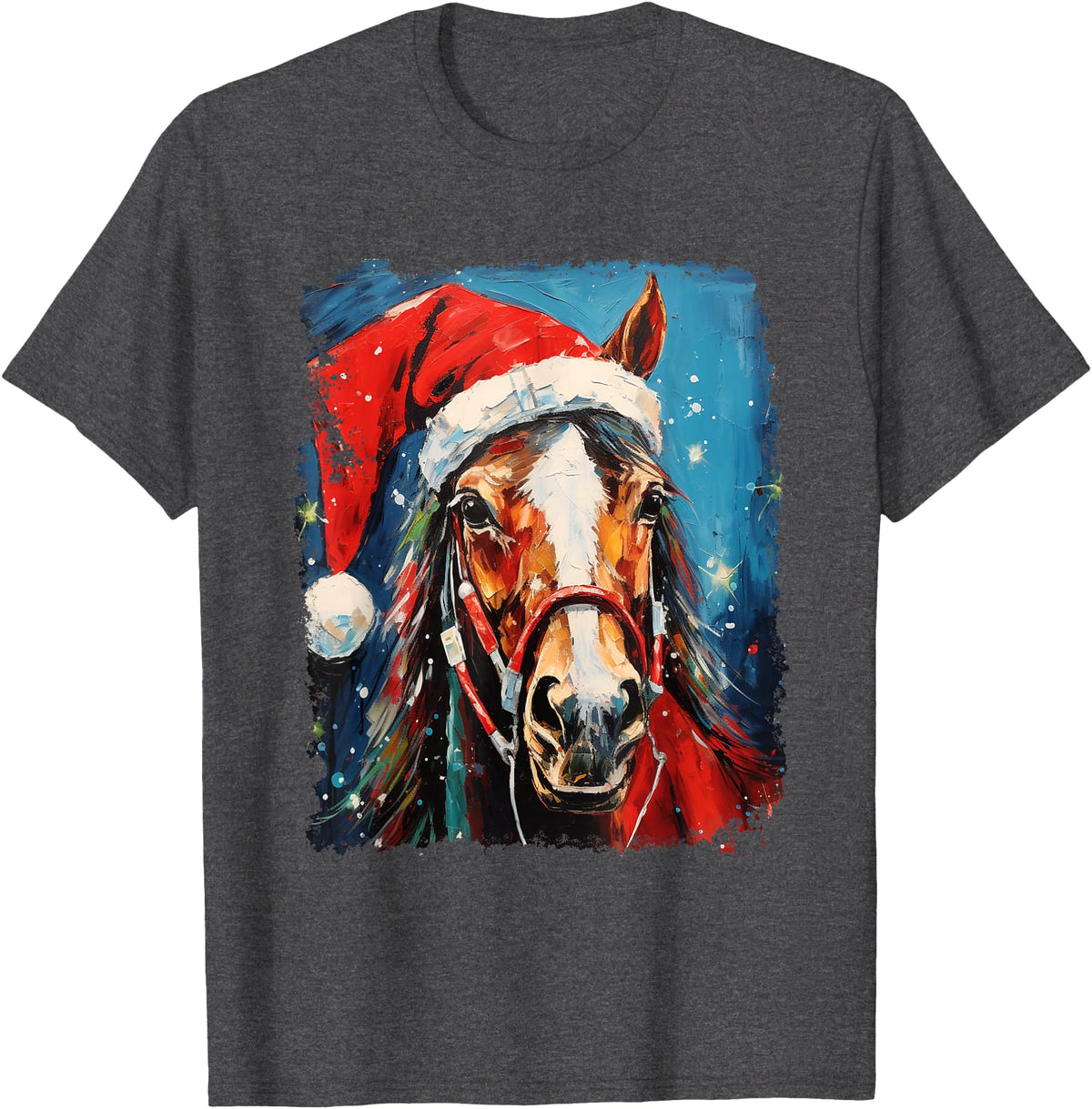 AnimalGraphicPrints Horse Christmas T-Shirt - Dark Heather Grey