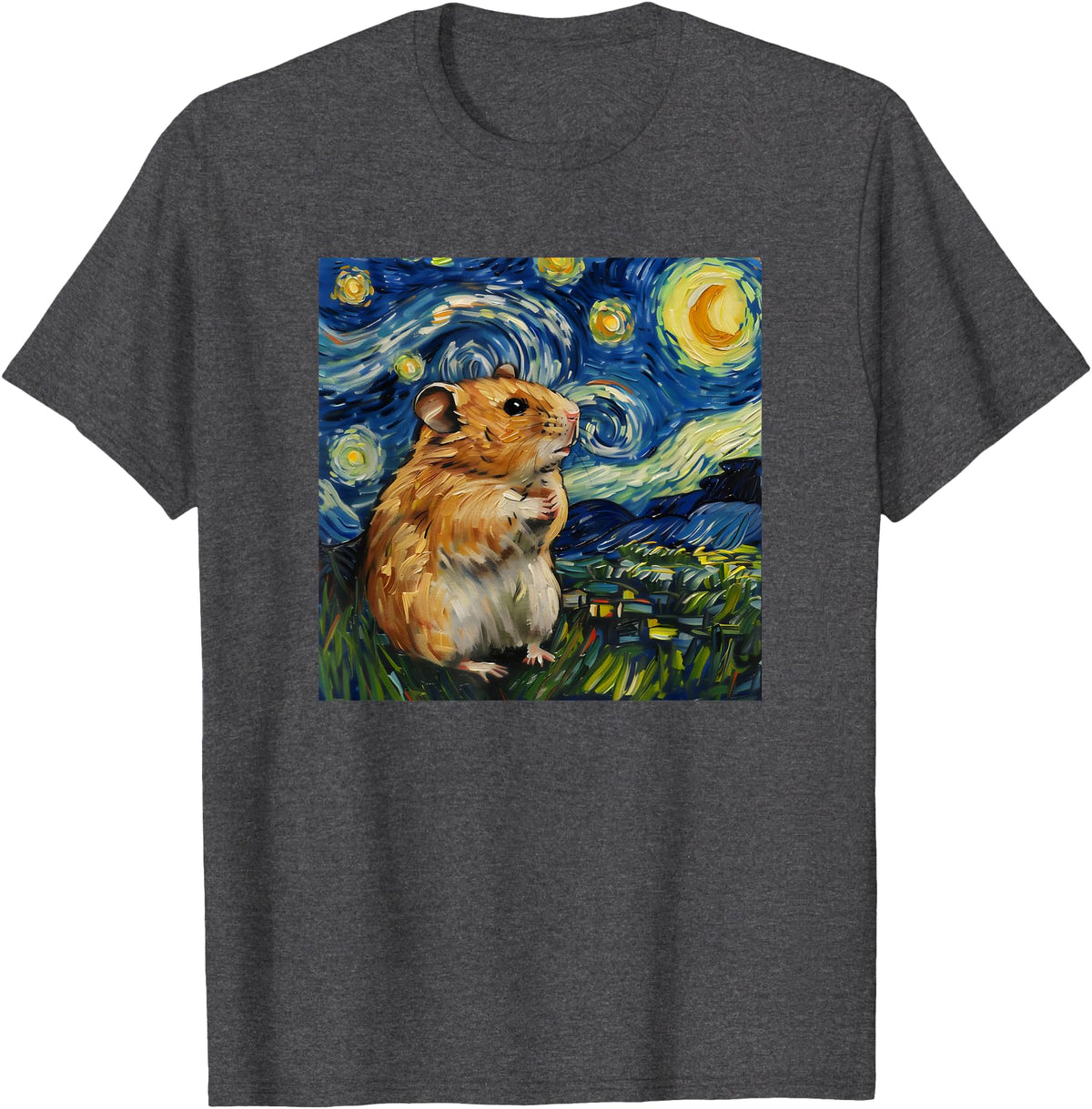 Cute Van Gogh Hamster Starry Night Funny Women & Men T-Shirt - Dark Heather Grey