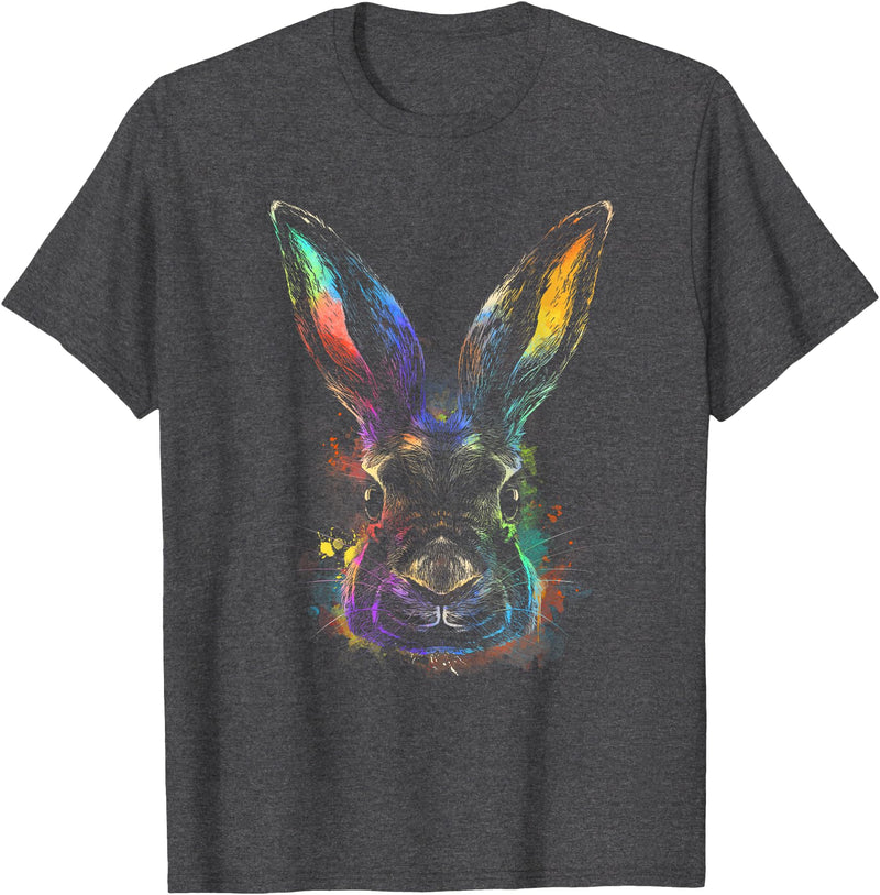Rainbow Rabbit Abstract Colorful for Bunny Rabbit Lovers T-Shirt in Dark Heather Grey