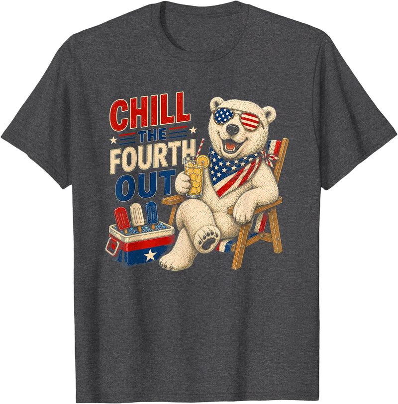 Animal Lovers Fourth Of July Funny Tees Men Women Funny Patriotic Chill The Fourth Out Polar Bear 4th of July T-Shirt - Dark Heather Grey