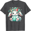 Easter Bunny with Flower Crown Girls Women Floral Cute T-Shirt in Dark Heather Grey