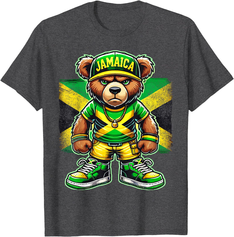 Jamaica Flag Lover Jamaica Flag Teddy Bear Jamaican T-Shirt - Dark Heather Grey