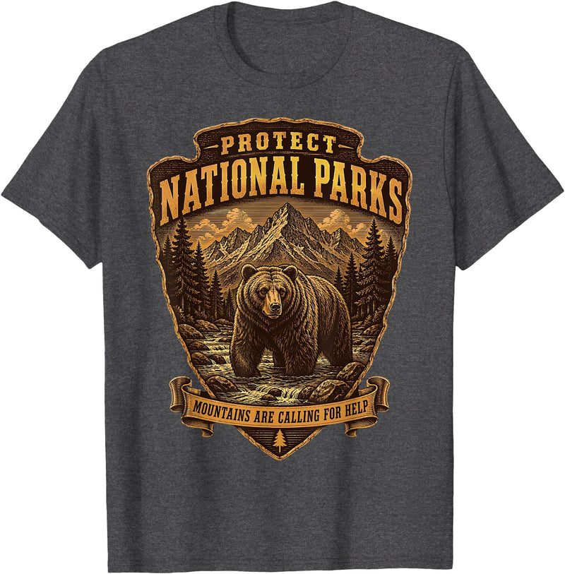 National Parks Conservation Co Protect National Parks Bear Vintage Arrowhead Badge Apparel T-Shirt - Dark Heather Grey