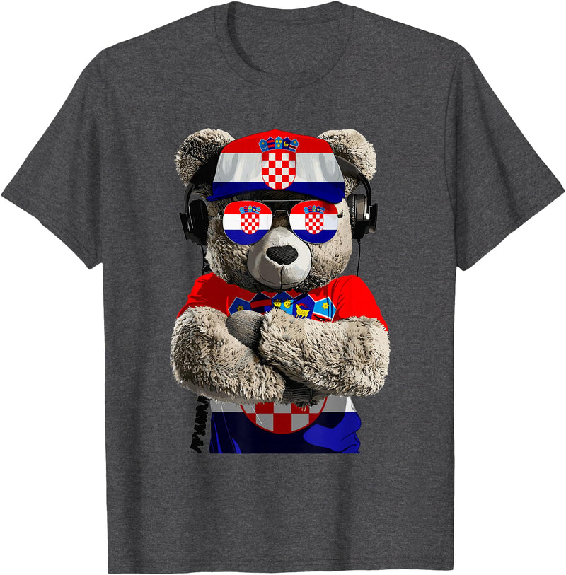 Croatia Flag Clothes Clothing for Men & Women Croatian Flag Bear Sunglasses Souvenirs Products Croatia T-Shirt - Dark Heather Grey