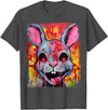 Pop Art Colorful Killer Bunny Rabbit Halloween T-Shirt in Dark Heather Grey