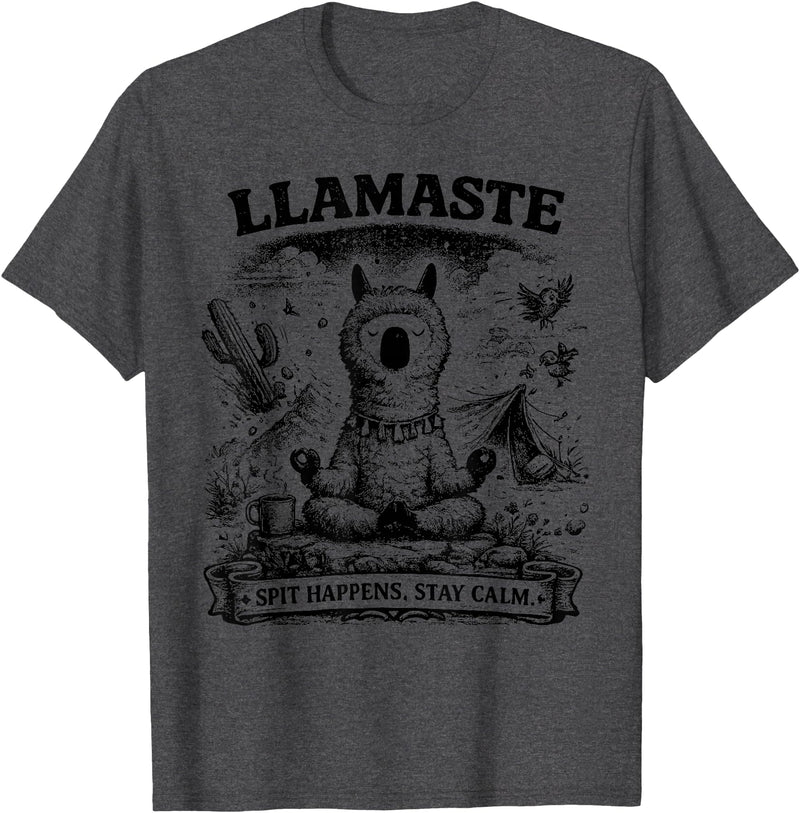 Llamaste Outdoor Society by The Maesthetics Llamaste Vintage Llama Meditation Outdoor Camping T-Shirt - Dark Heather Grey