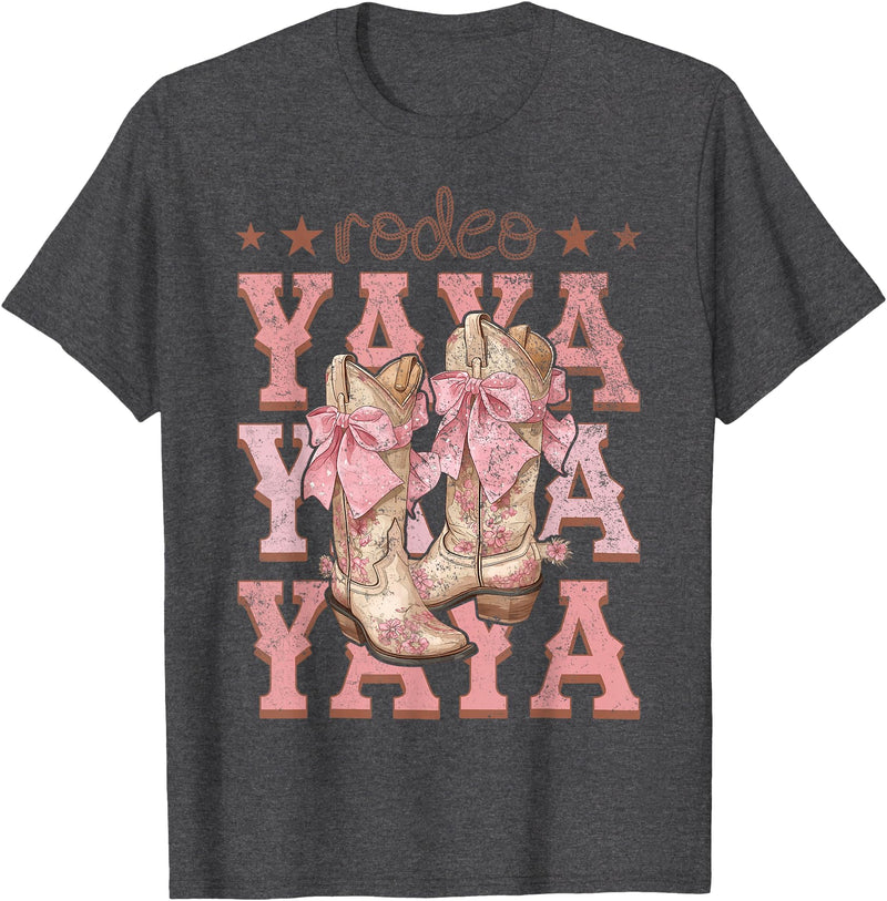 Country CowGirl Western Family Matching Rodeo Yaya Pink Boots Coquette Cow-Girl Birthday Party T-Shirt - Dark Heather Grey