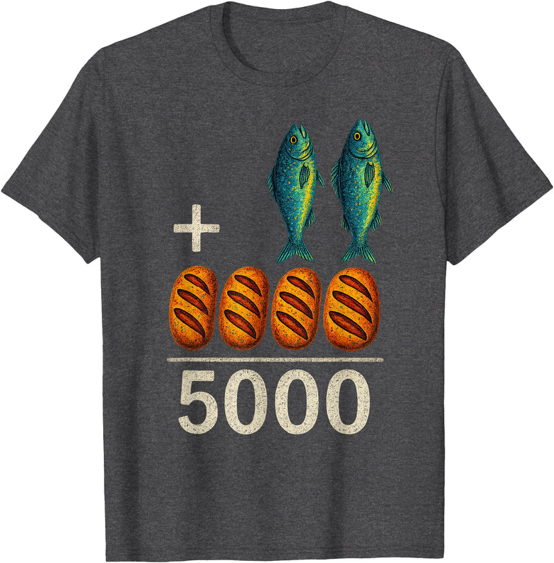 Happy Dawg - Merch 2 Fishes 5 Breads Jesus Feeds The 5000 Christian Bible T-Shirt - Dark Heather Grey