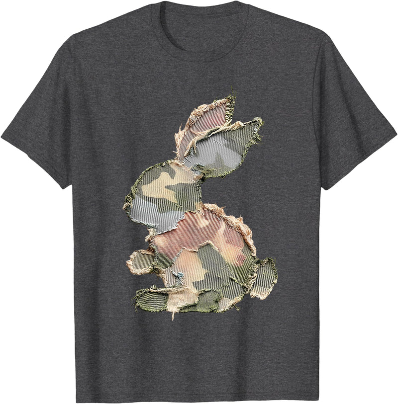 Funny Bunny Crochet Patchwork Camo Rabbit Happy Easter Day T-Shirt in Dark Heather Grey