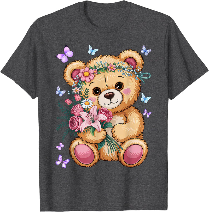 Bear Lover Gift Co. Cool Crowned Teddy Bear for Flowers Lovers T-Shirt - Dark Heather Grey