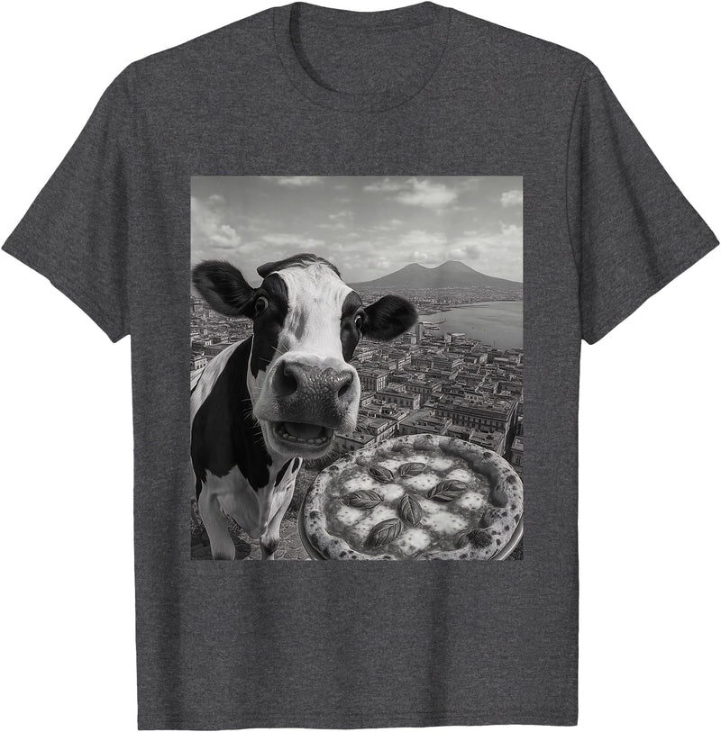 Wildfie – Selfies from Around the World Cow Pizza Selfie Funny Italy Meme Design T-Shirt - Dark Heather Grey