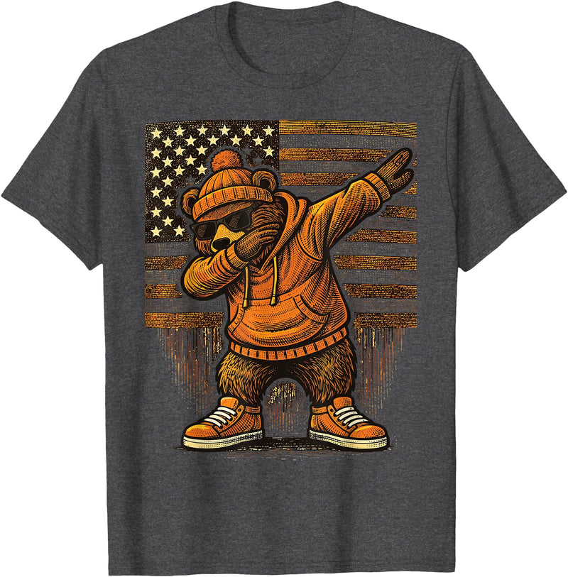 Vintage Dabbing Bear Retro Humor Gift Co Vintage Dabbing Bear Funny Retro Graphic T-Shirt - Dark Heather Grey