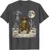 Retro Land Turtle Lover Halloween Moon Funny Eastern Box Turtle Cowboy Western UFO T-Shirt - Dark Heather Grey