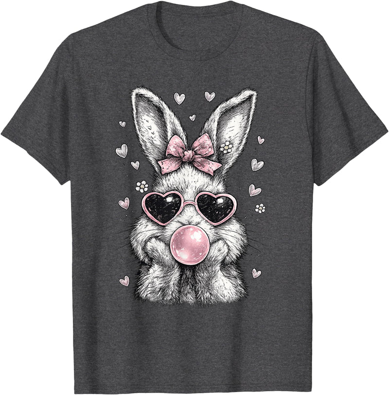 Cute Easter Bunny for Women Pink Rabbit Coquette Girly T-Shirt in Dark Heather Grey