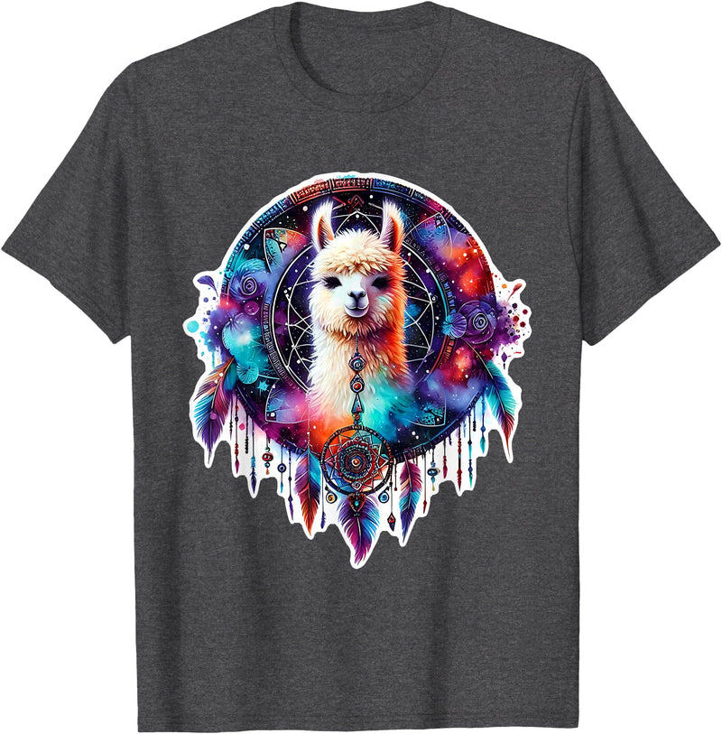 Llama Alpaca Tribal Shamanic Gift Llama Alpaca Dreamcatcher Floral Spiritual Boho Tribal T-Shirt - Dark Heather Grey